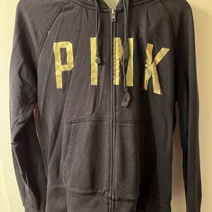 Victoria's Secret Pink Black Hoodie with Gold Accents